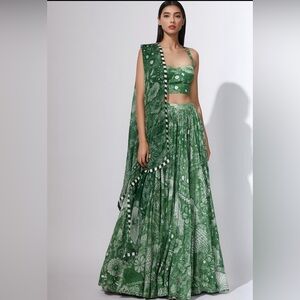 Saaksha & Kinni Green Printed Lehenga Set and Dupatta